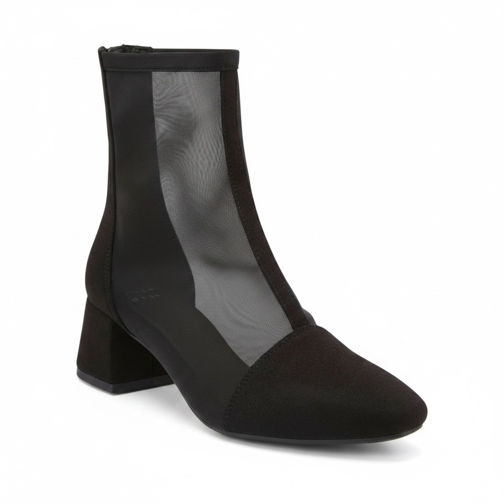 A New Day Celaena Black‎ Mesh Ankle Boots Block Heel Sheer Zip Back 11 NEW